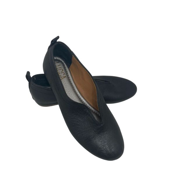 Lucca Lane Bayla Ballet Flats Size 7.5 Black Leather V-Notch Vamp Slip-On - Picture 1 of 9